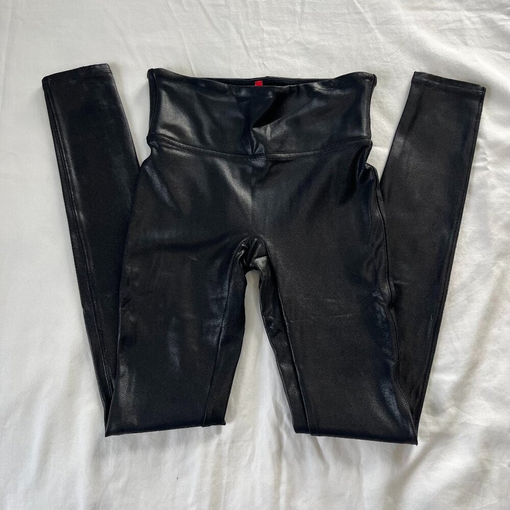 Spanx Black Mid Rise Faux Leather Leggings | Size XS